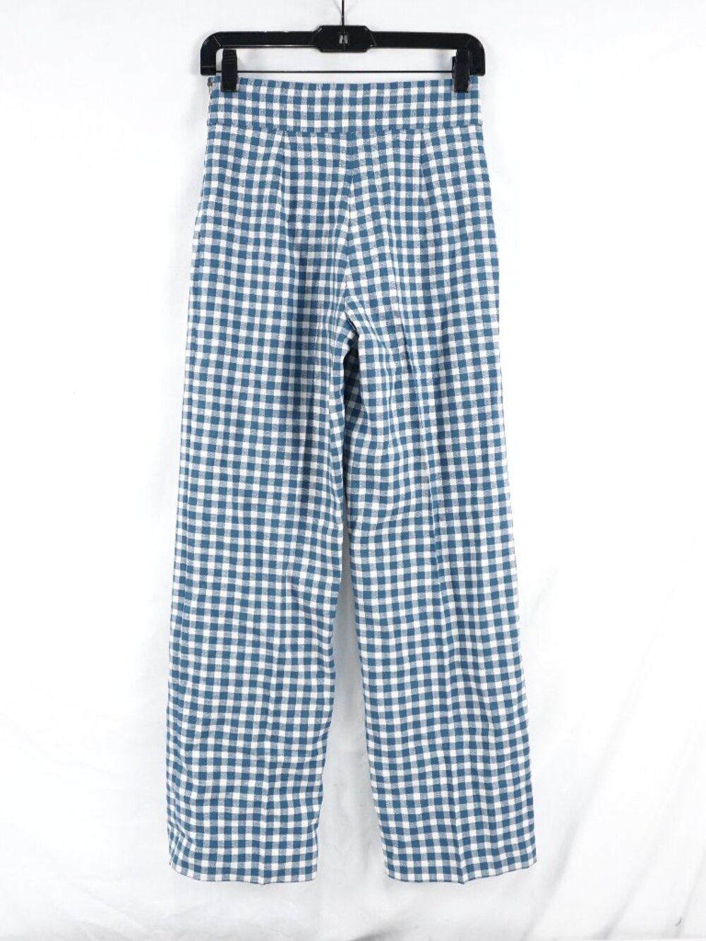 Sezane Jocelyn Blue & White Gingham Wide-Leg Trousers - Picture 3 of 12